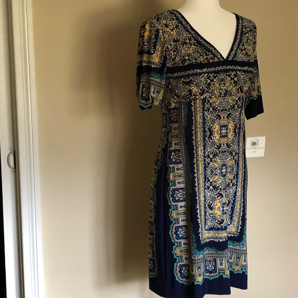 Donna Morgan Navy Pattern Dress, Sz S